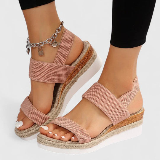 Damen Sandalen mit elastischem Riemen und Keilabsatz auf Plateau