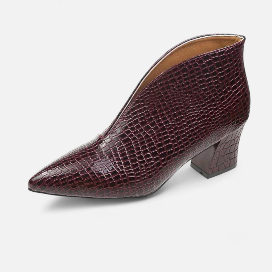 Women's Croc-Embossed Pointed-Toe Block Heel Ankle Boots
