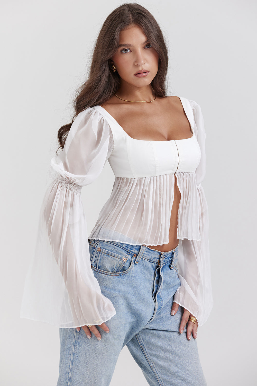 Damen Romantische Plisseeärmel Peplum Bluse
