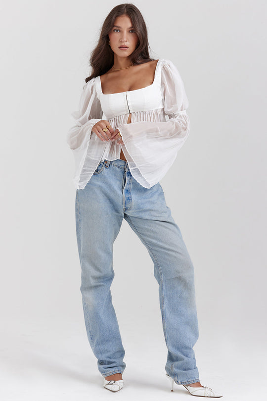 Women's Romantic Pleated Sleeve Peplum Blouse