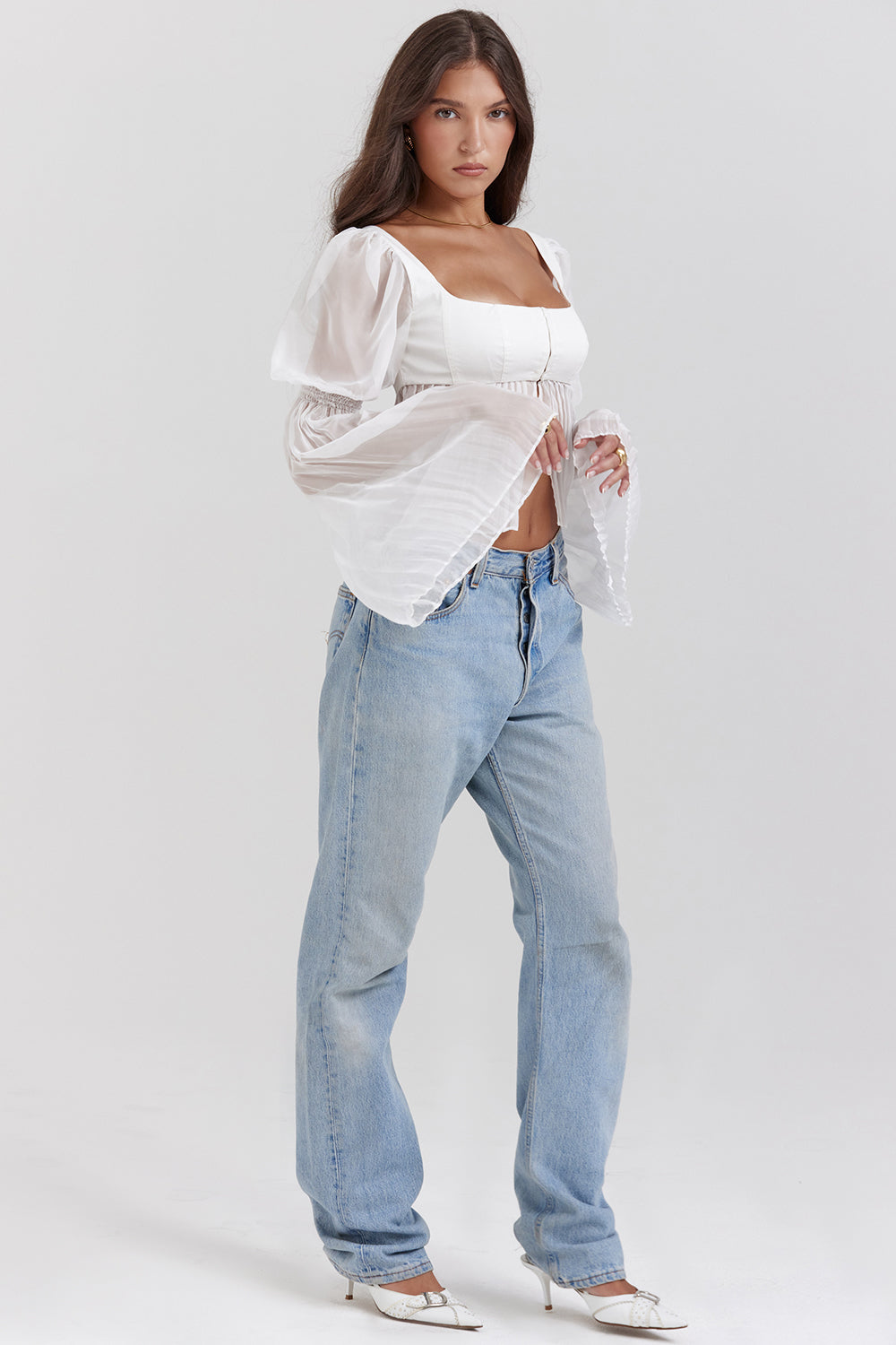 Women's Romantic Pleated Sleeve Peplum Blouse