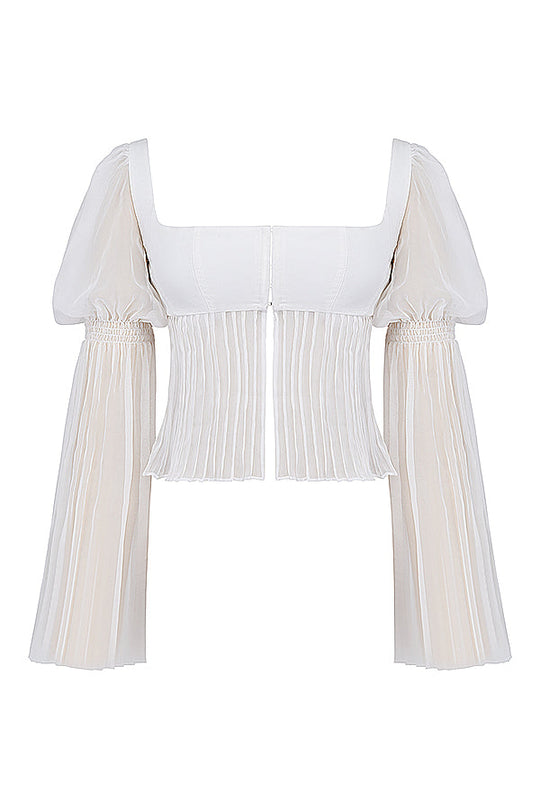 Women's Romantic Pleated Sleeve Peplum Blouse
