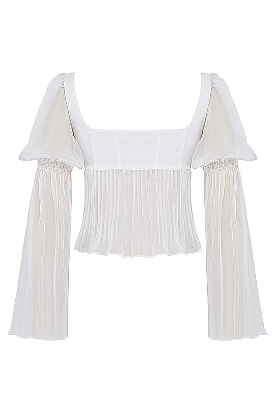Women's Romantic Pleated Sleeve Peplum Blouse