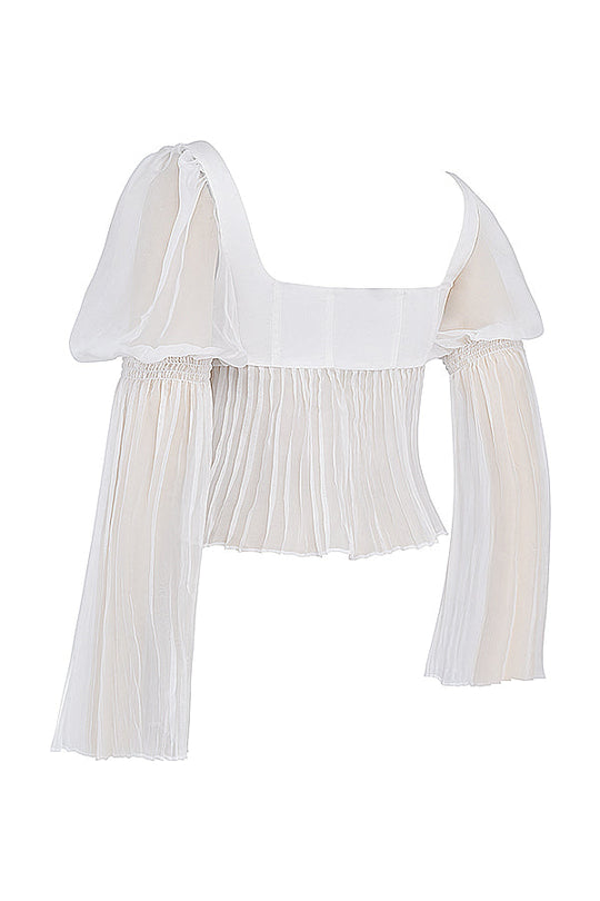 Women's Romantic Pleated Sleeve Peplum Blouse