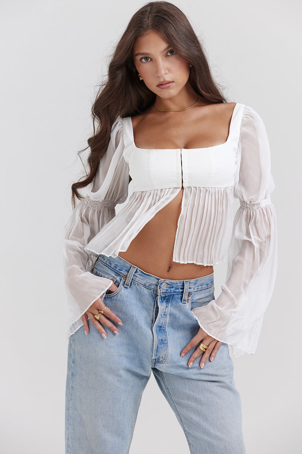 Women's Romantic Pleated Sleeve Peplum Blouse