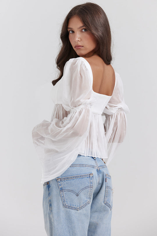 Women's Romantic Pleated Sleeve Peplum Blouse