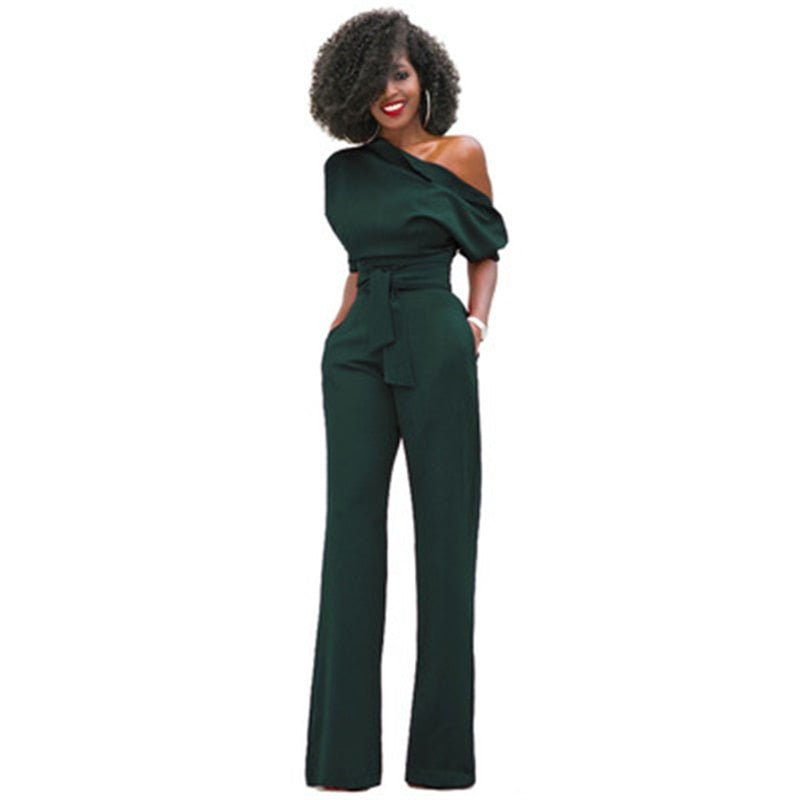 Women's One-Shoulder Belted Wide-Leg Jumpsuit
