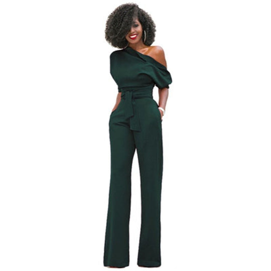 Women's One-Shoulder Belted Wide-Leg Jumpsuit