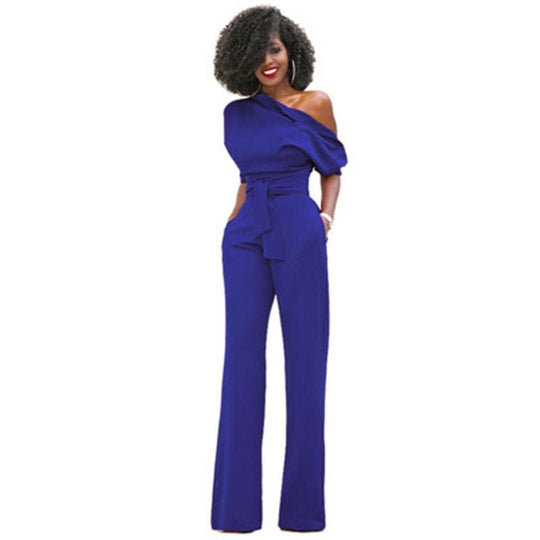 Women's One-Shoulder Belted Wide-Leg Jumpsuit