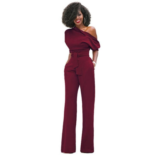 Women's One-Shoulder Belted Wide-Leg Jumpsuit