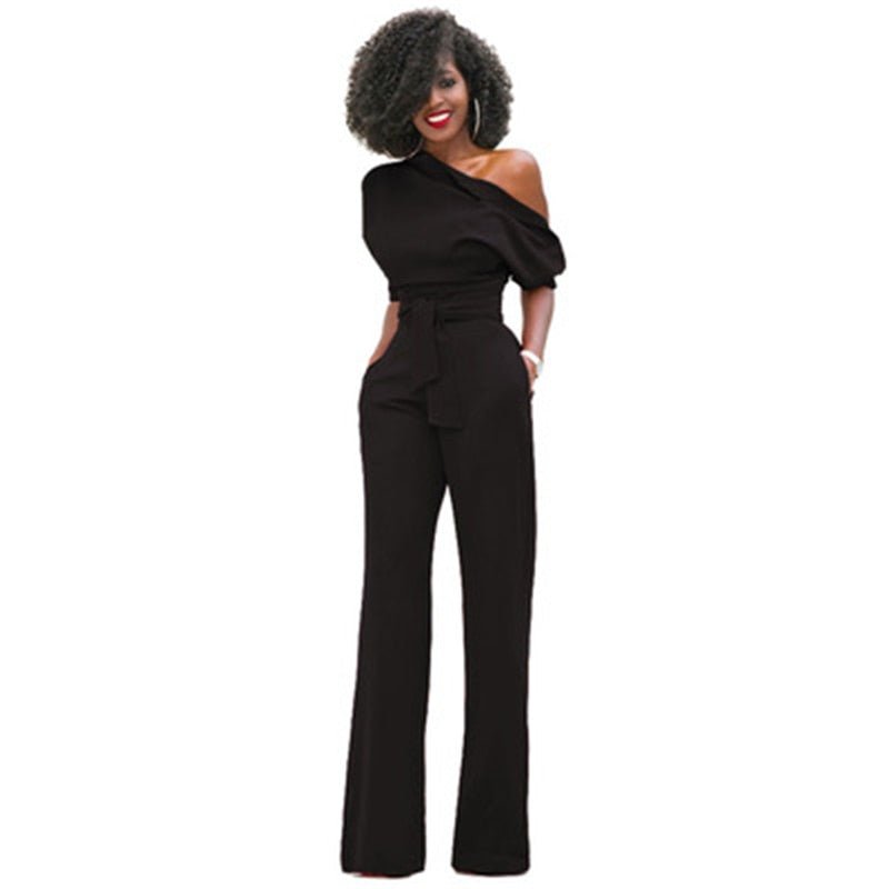 Women's One-Shoulder Belted Wide-Leg Jumpsuit