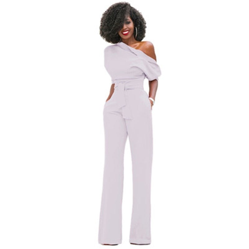 Women's One-Shoulder Belted Wide-Leg Jumpsuit
