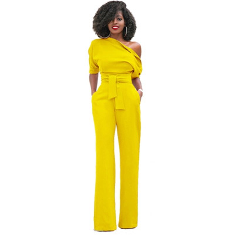 Women's One-Shoulder Belted Wide-Leg Jumpsuit