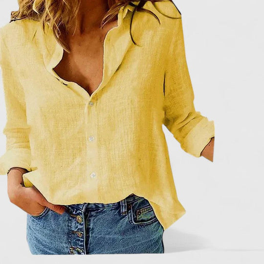 Women's Relaxed Linen-Look Button-Up Blouse
