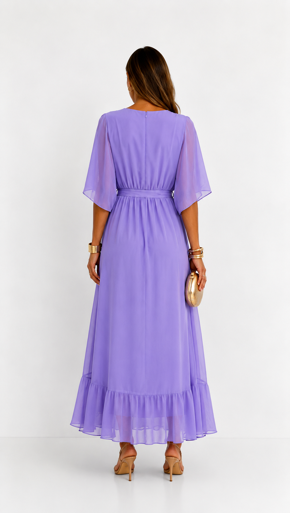 Women's V-Neck Tie Waist High Low Midi Dress