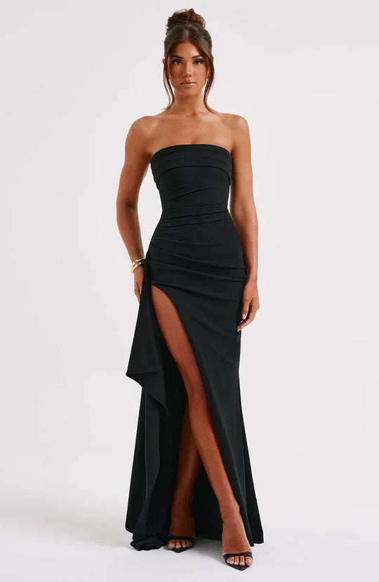 Women's Strapless High Slit Evening Maxi Dress