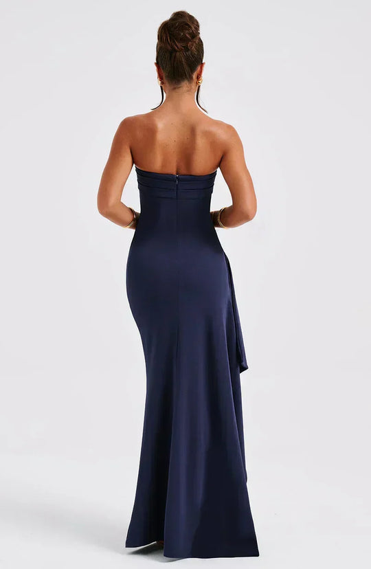 Women's Strapless High Slit Evening Maxi Dress