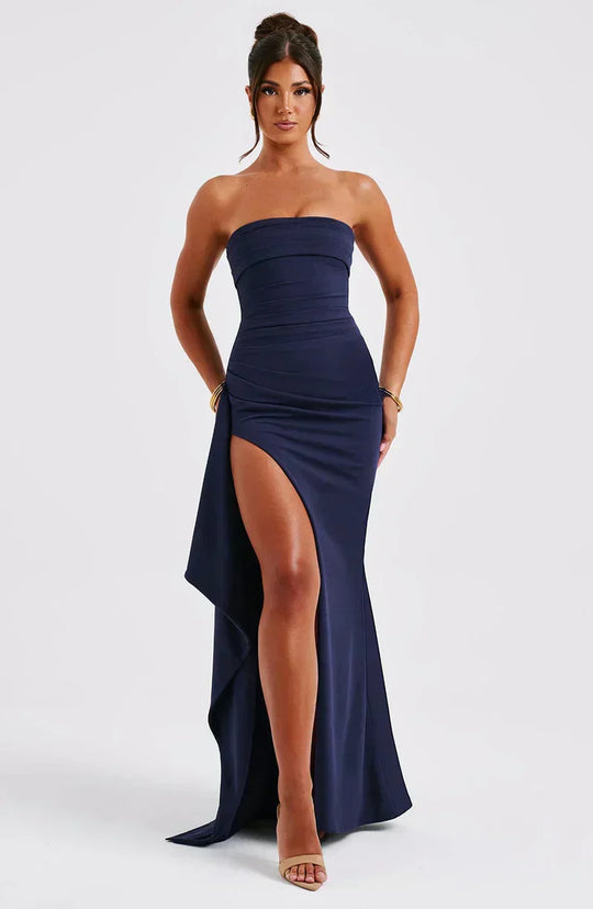Women's Strapless High Slit Evening Maxi Dress